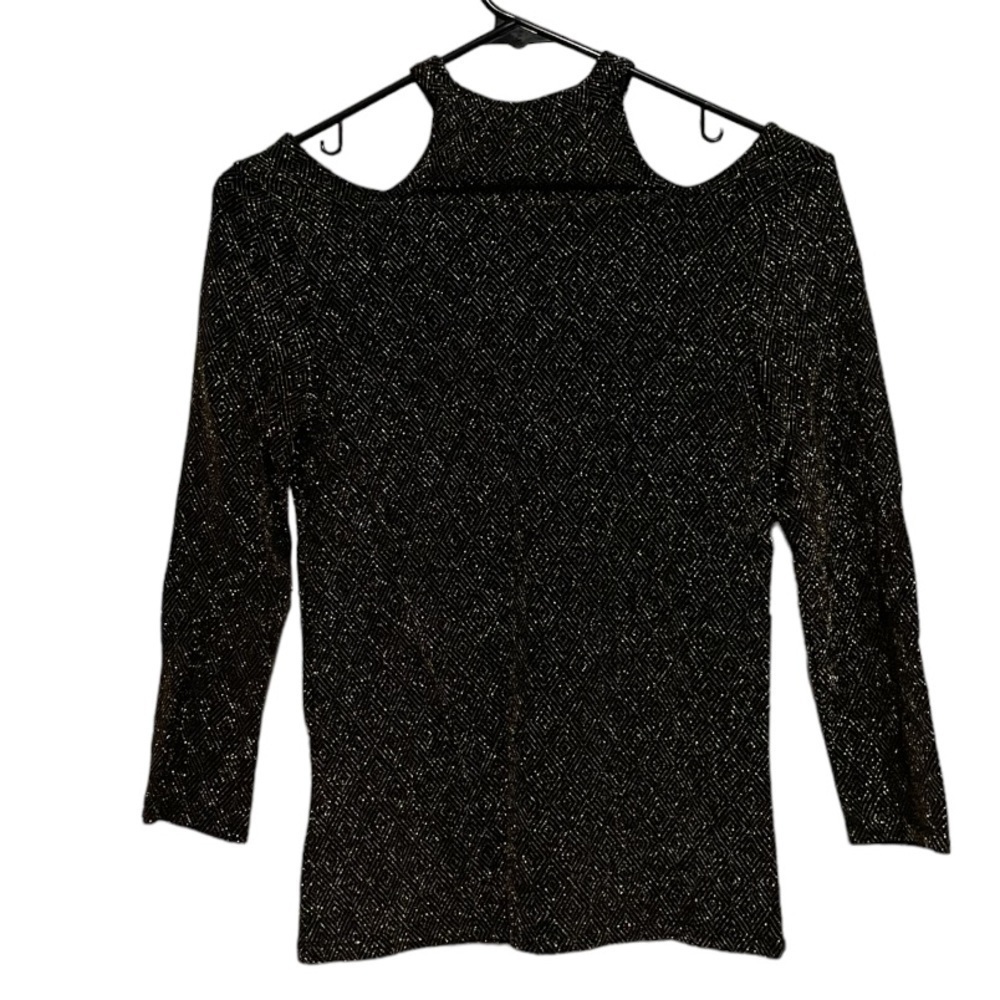 No Boundaries Cold Shoulder Gold Diamond Design Glitter Top - Picture 2 of 4